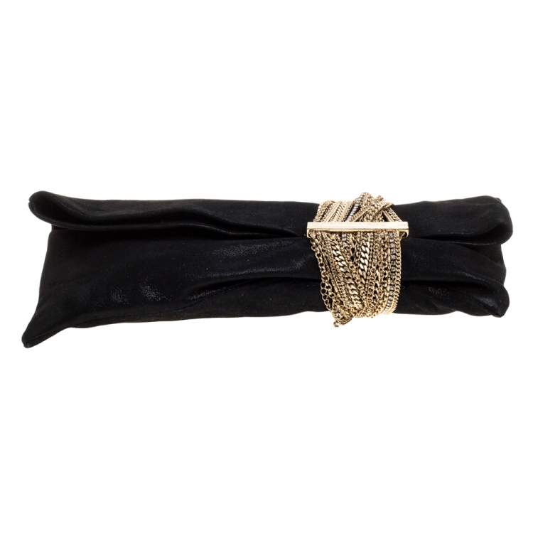 Pre Owned Jimmy Choo Black Shimmer Suede Chandra Clutch
