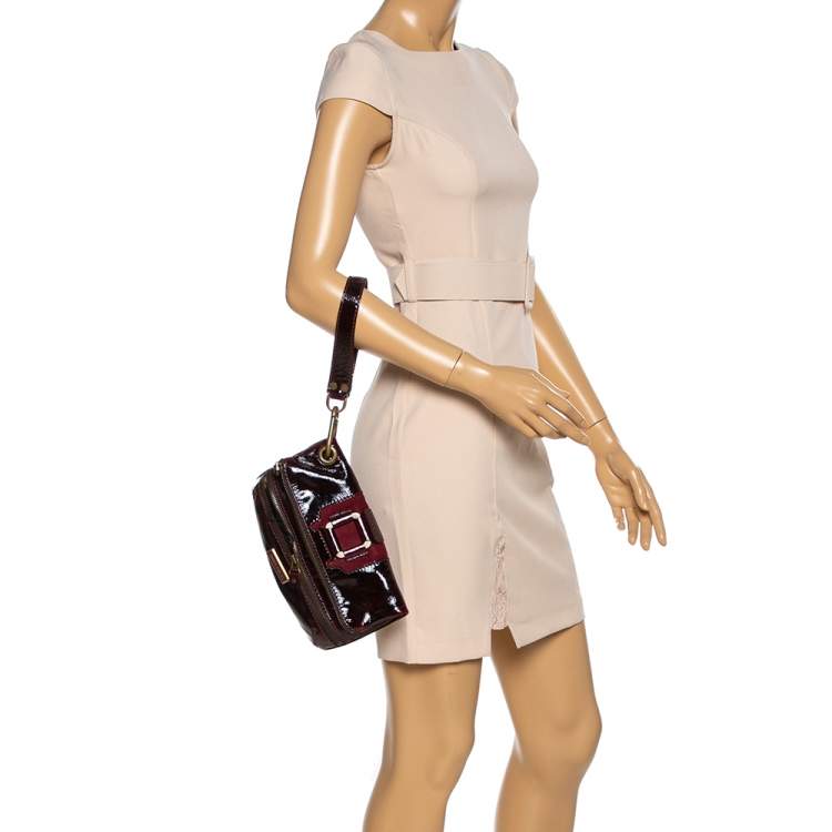مملوكة مسبقًا Jimmy Choo Burgundy Patent Leather and Suede Mave Foldover Clutch