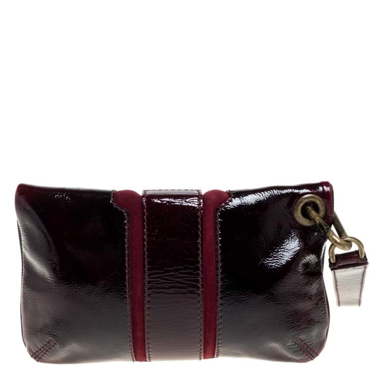 مملوكة مسبقًا Jimmy Choo Burgundy Patent Leather and Suede Mave Foldover Clutch