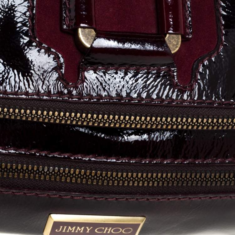 مملوكة مسبقًا Jimmy Choo Burgundy Patent Leather and Suede Mave Foldover Clutch