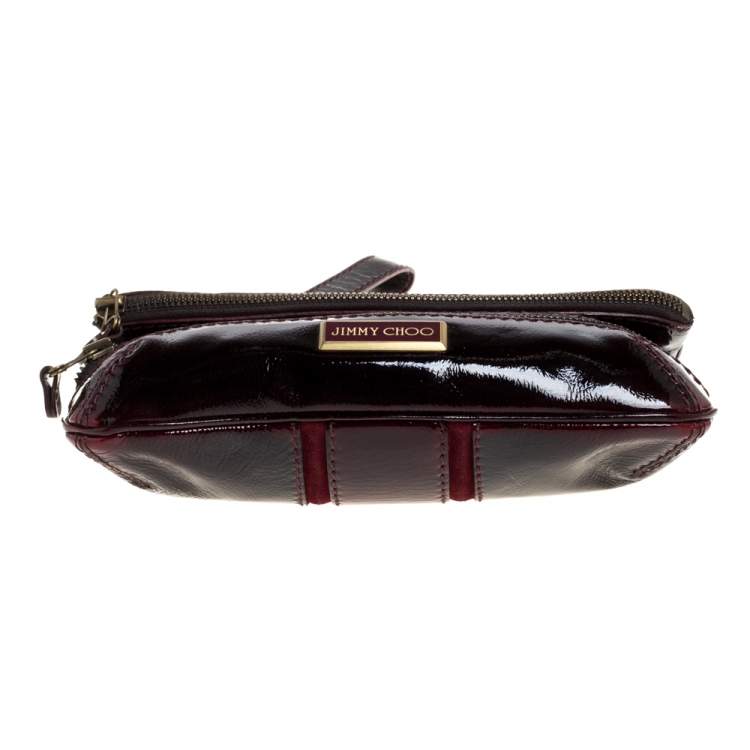 مملوكة مسبقًا Jimmy Choo Burgundy Patent Leather and Suede Mave Foldover Clutch