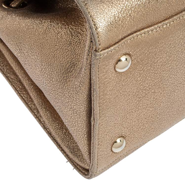 Pre Owned Jimmy Choo Metallic Gold Crinkled Leather Rosalie Satchel