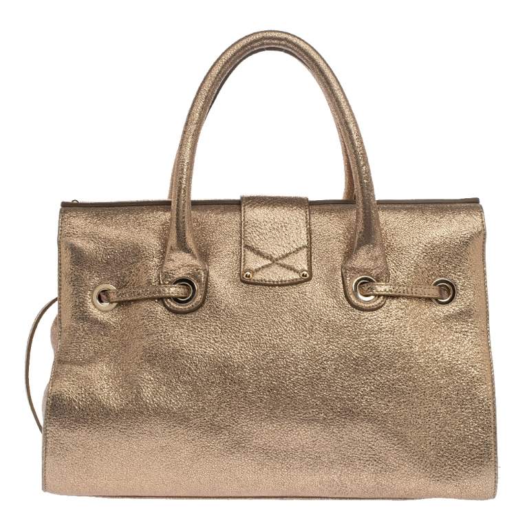 Pre Owned Jimmy Choo Metallic Gold Crinkled Leather Rosalie Satchel