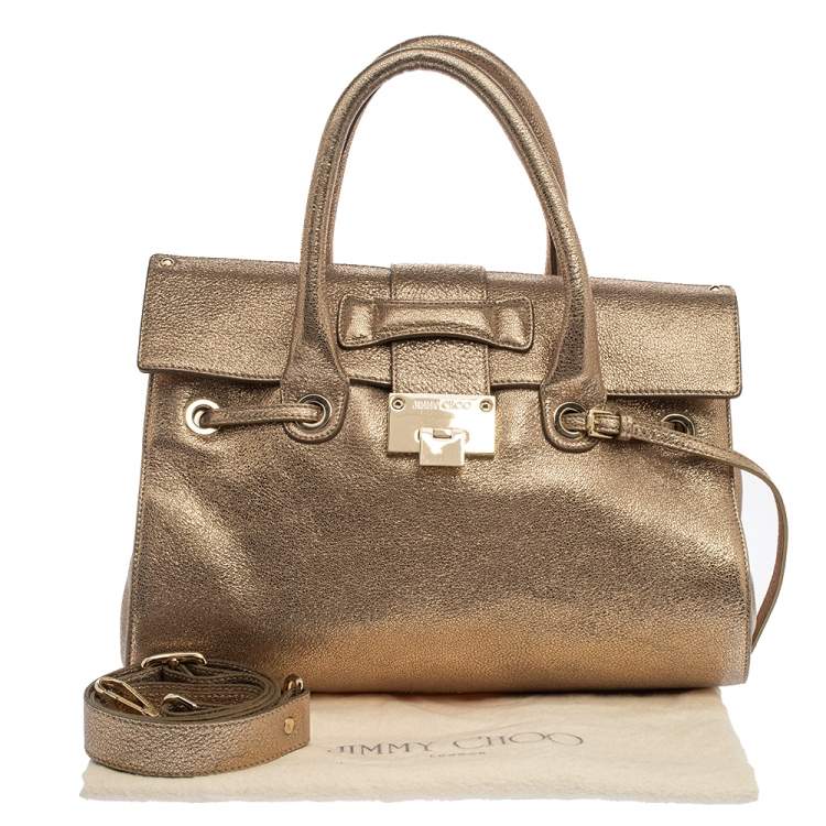 Pre Owned Jimmy Choo Metallic Gold Crinkled Leather Rosalie Satchel