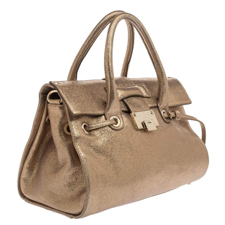 Pre Owned Jimmy Choo Metallic Gold Crinkled Leather Rosalie Satchel