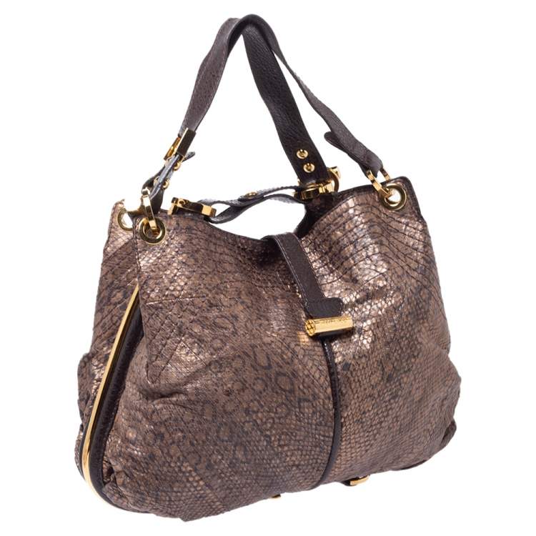 Pre Owned Jimmy Choo Brown Snakeskin Effect Leather Alex Hobo