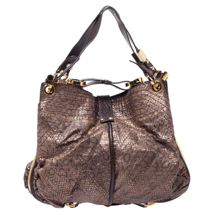 Pre Owned Jimmy Choo Brown Snakeskin Effect Leather Alex Hobo