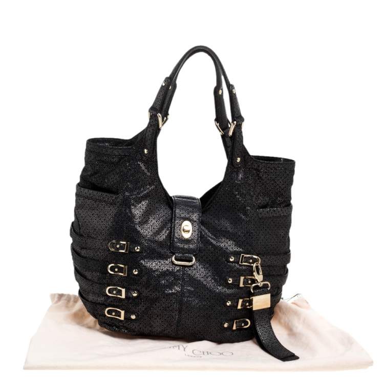مملوكة مسبقًا Jimmy Choo Black/Metallic Textured Leather Bree Shoulder Bag