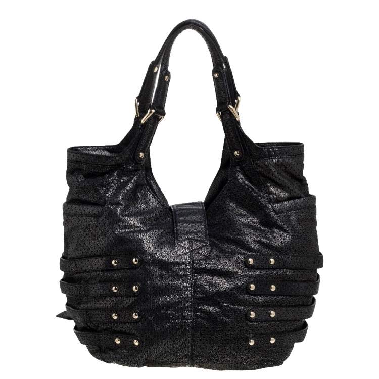 مملوكة مسبقًا Jimmy Choo Black/Metallic Textured Leather Bree Shoulder Bag