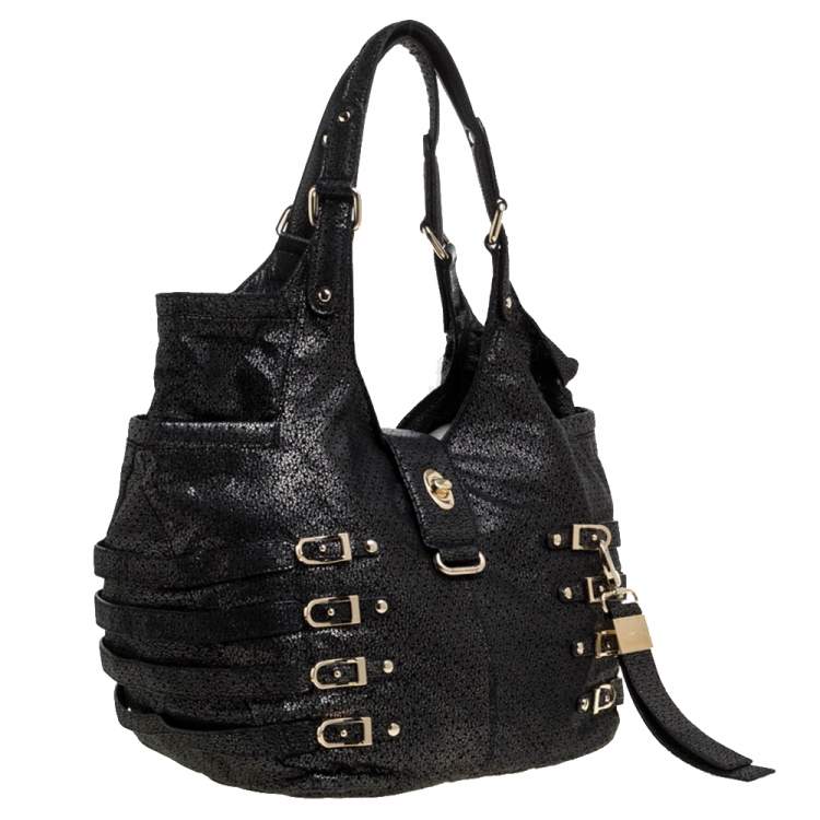 مملوكة مسبقًا Jimmy Choo Black/Metallic Textured Leather Bree Shoulder Bag