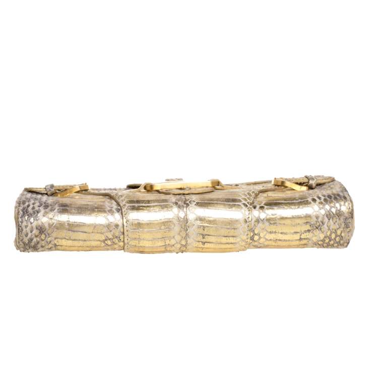 Pre Owned Jimmy Choo Metallic Gold Python Tulita Wristlet Clutch