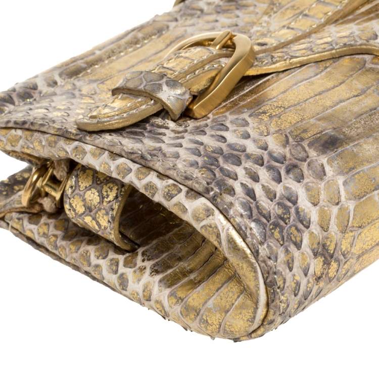 Pre Owned Jimmy Choo Metallic Gold Python Tulita Wristlet Clutch