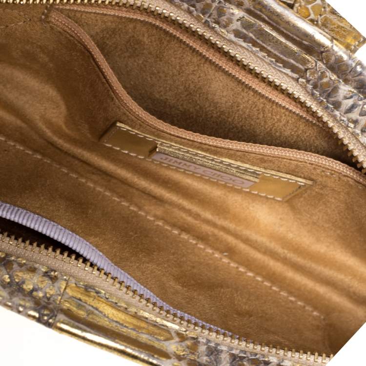 Pre Owned Jimmy Choo Metallic Gold Python Tulita Wristlet Clutch