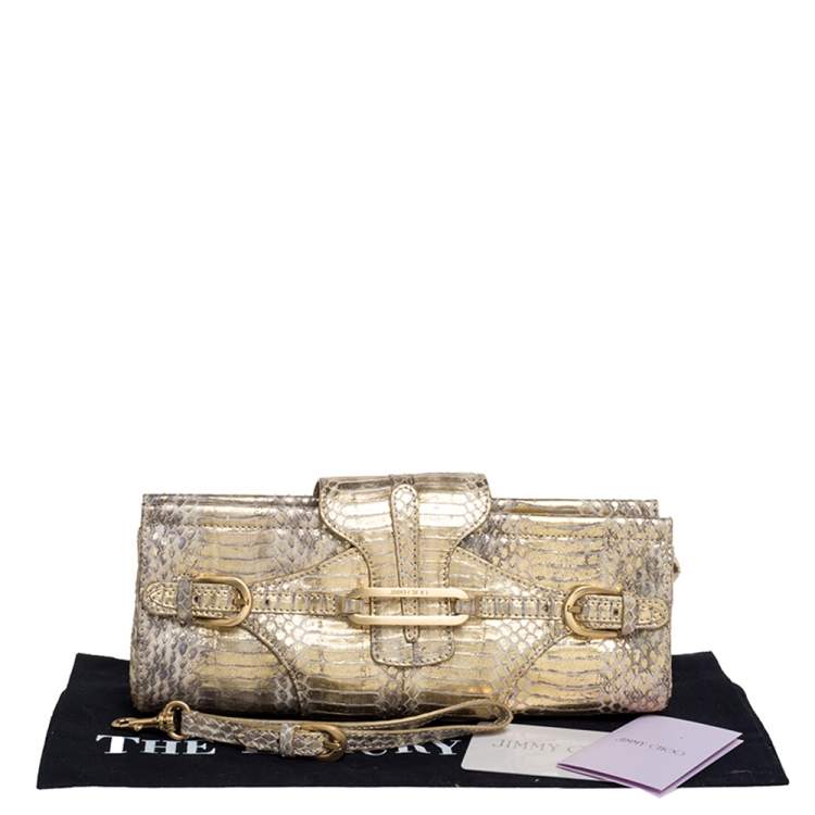 Pre Owned Jimmy Choo Metallic Gold Python Tulita Wristlet Clutch