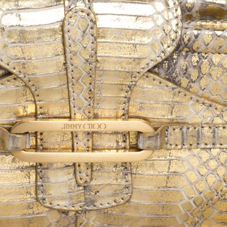 Pre Owned Jimmy Choo Metallic Gold Python Tulita Wristlet Clutch