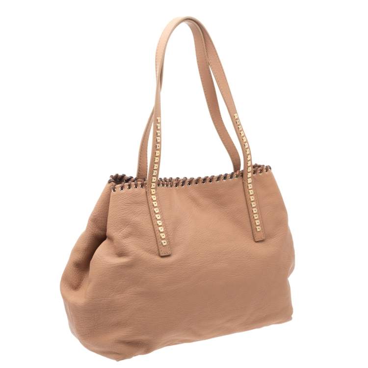 Pre Owned Jimmy Choo Beige Grained Leather Whipstitch Tote