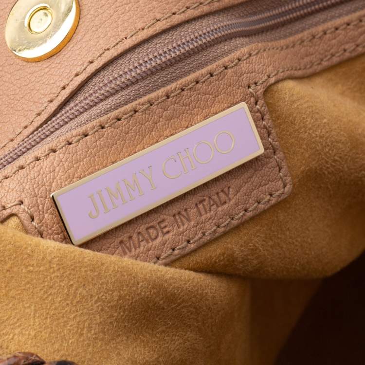Pre Owned Jimmy Choo Beige Grained Leather Whipstitch Tote