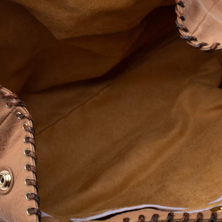 Pre Owned Jimmy Choo Beige Grained Leather Whipstitch Tote