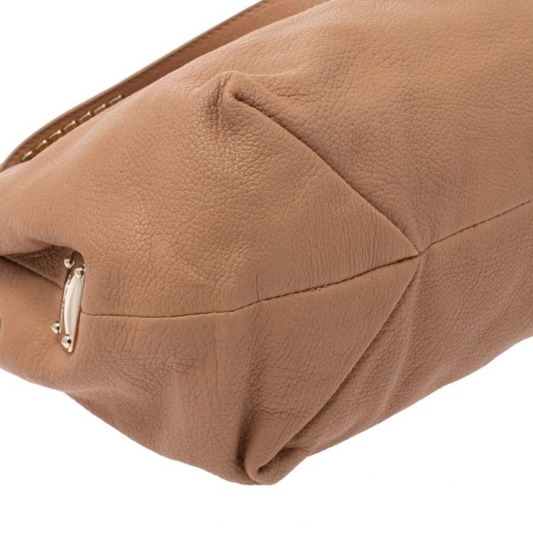 Pre Owned Jimmy Choo Beige Grained Leather Whipstitch Tote