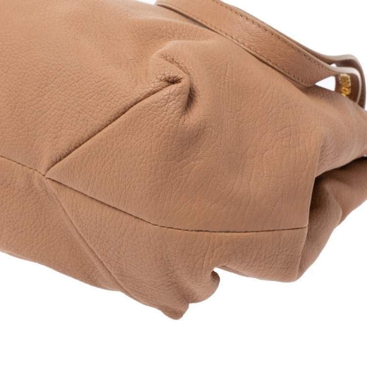 Pre Owned Jimmy Choo Beige Grained Leather Whipstitch Tote
