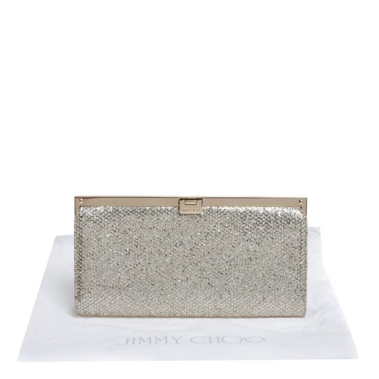 Pre Owned Jimmy Choo Metallic Gold Lace and Glitter Camille Clutch