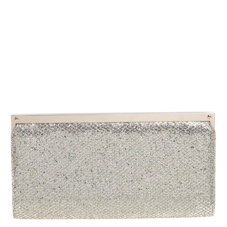 Pre Owned Jimmy Choo Metallic Gold Lace and Glitter Camille Clutch
