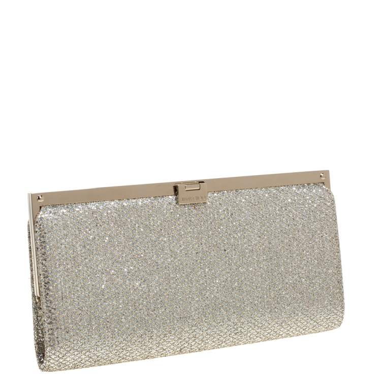 Pre Owned Jimmy Choo Metallic Gold Lace and Glitter Camille Clutch
