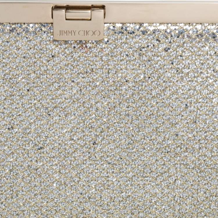Pre Owned Jimmy Choo Metallic Gold Lace and Glitter Camille Clutch