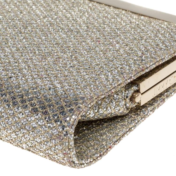 Pre Owned Jimmy Choo Metallic Gold Lace and Glitter Camille Clutch