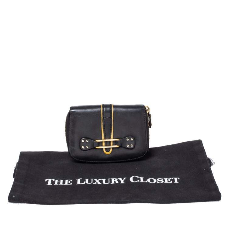 Pre Owned Jimmy Choo Black Leather Zip Around Compact Wallet