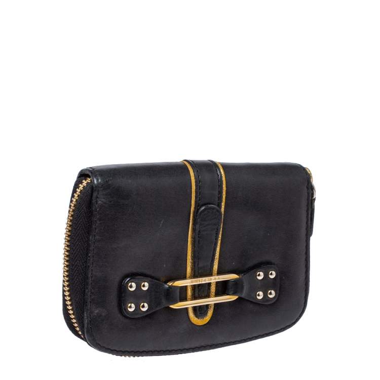 Pre Owned Jimmy Choo Black Leather Zip Around Compact Wallet