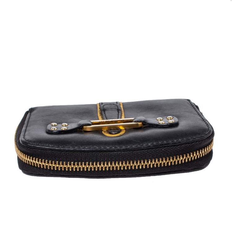 Pre Owned Jimmy Choo Black Leather Zip Around Compact Wallet