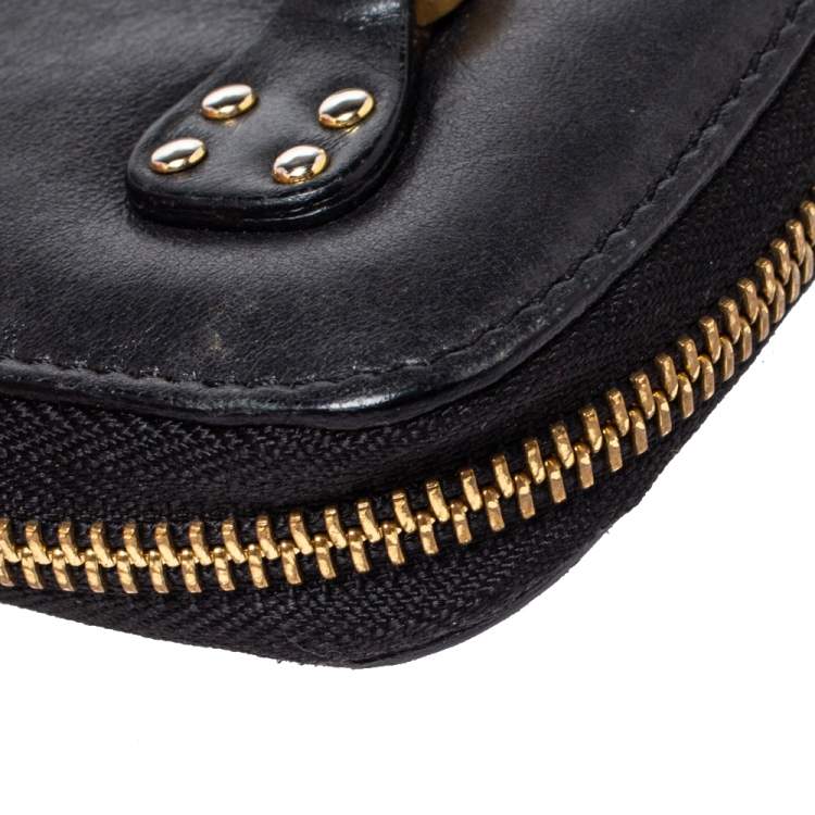 Pre Owned Jimmy Choo Black Leather Zip Around Compact Wallet