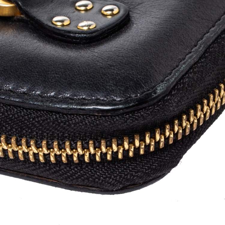 Pre Owned Jimmy Choo Black Leather Zip Around Compact Wallet