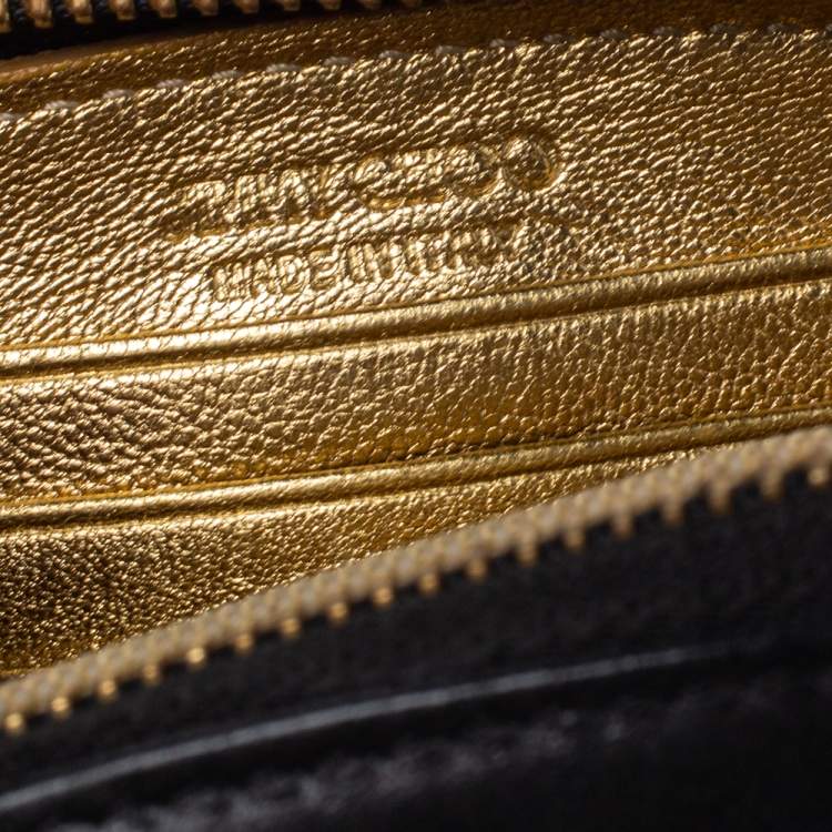 Pre Owned Jimmy Choo Black Leather Zip Around Compact Wallet
