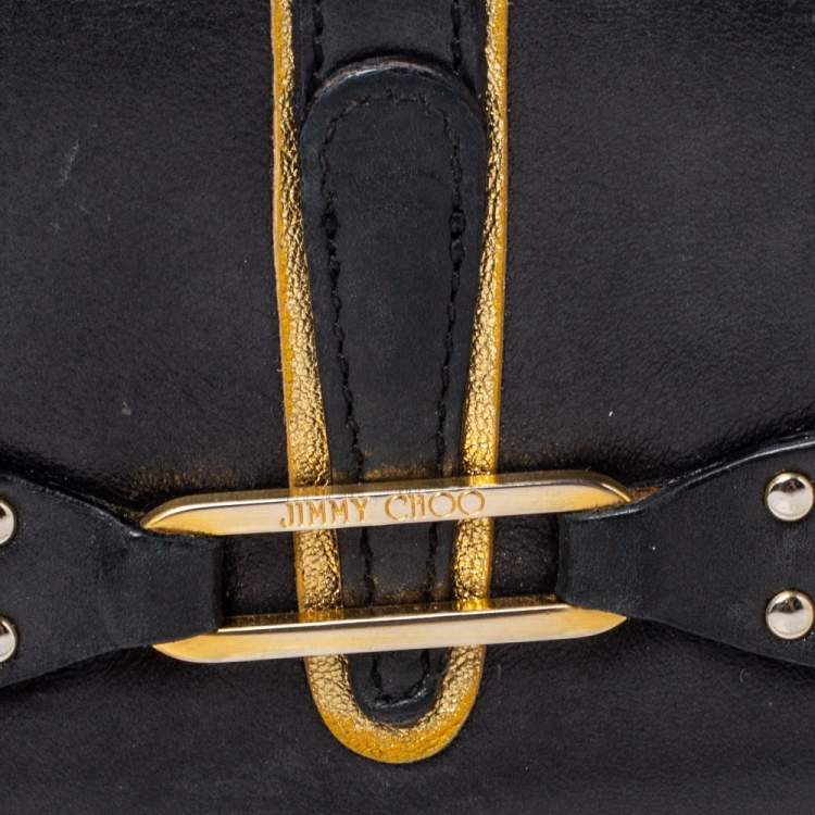 Pre Owned Jimmy Choo Black Leather Zip Around Compact Wallet