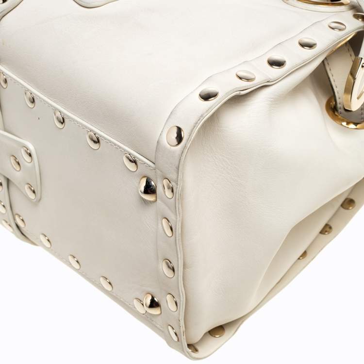 Pre Owned Jimmy Choo Cream Leather Medium Rosalie Satchel