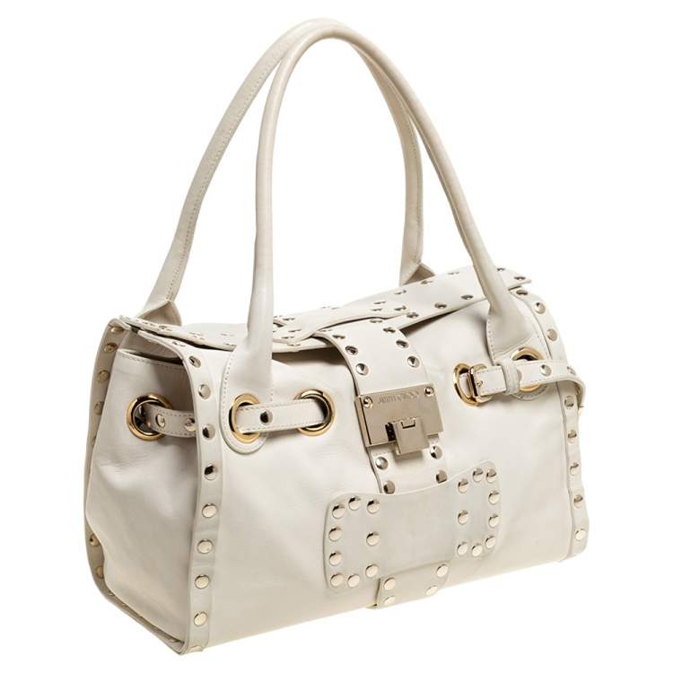 Pre Owned Jimmy Choo Cream Leather Medium Rosalie Satchel