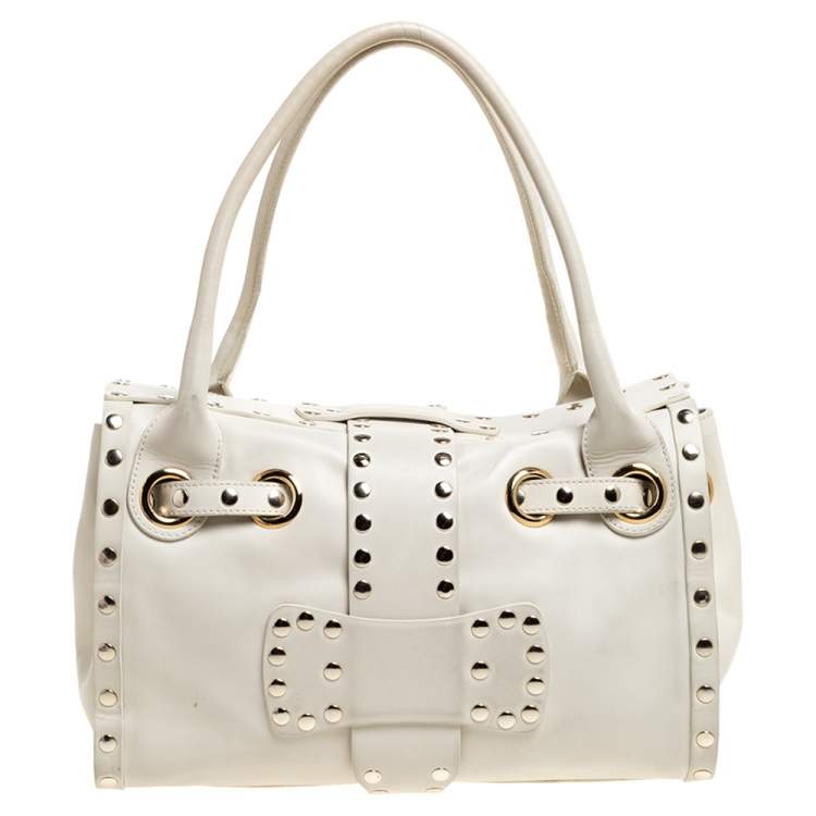 Pre Owned Jimmy Choo Cream Leather Medium Rosalie Satchel