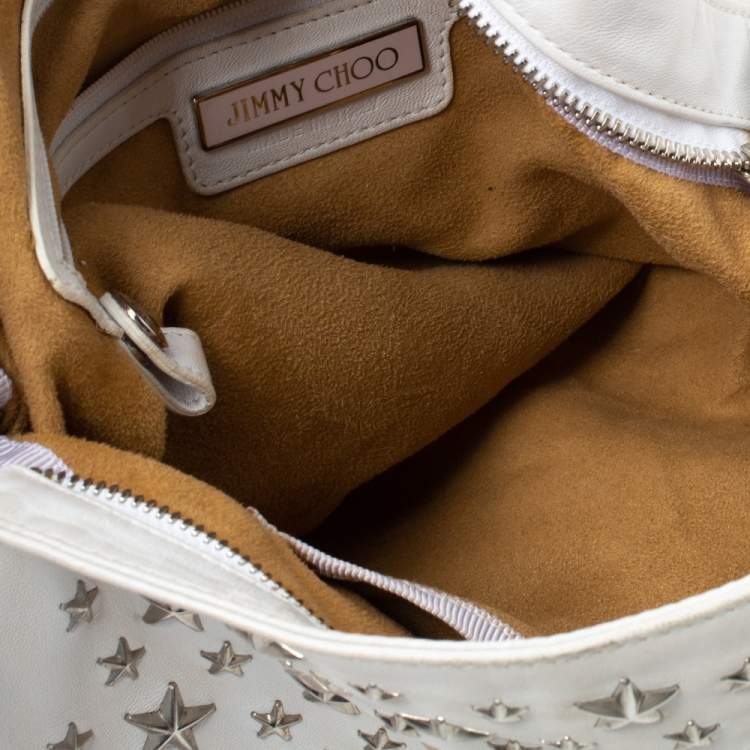 Pre Owned Jimmy Choo White Leather Small Star Studded Solar Hobo