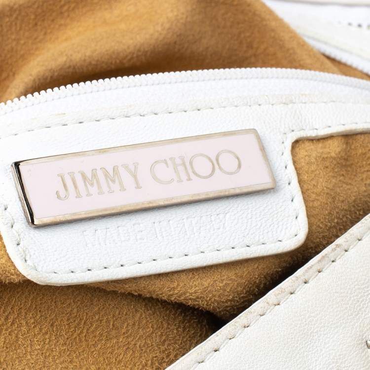 Pre Owned Jimmy Choo White Leather Small Star Studded Solar Hobo