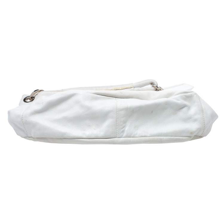 Pre Owned Jimmy Choo White Leather Small Star Studded Solar Hobo