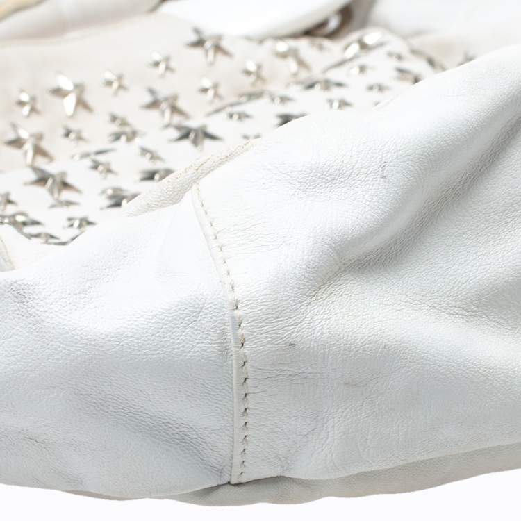 Pre Owned Jimmy Choo White Leather Small Star Studded Solar Hobo