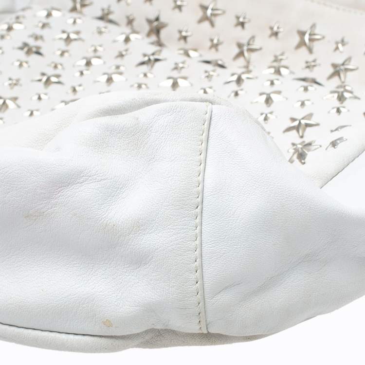 Pre Owned Jimmy Choo White Leather Small Star Studded Solar Hobo