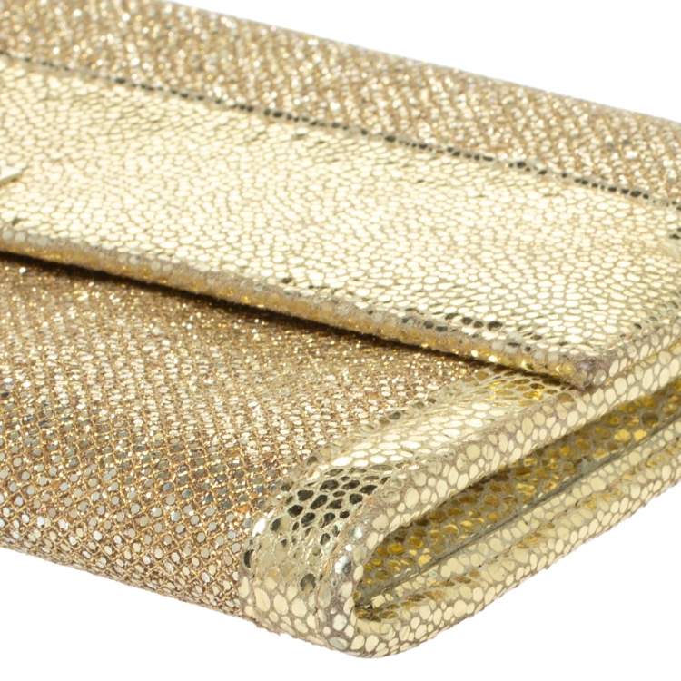 Pre Owned Jimmy Choo Metallic Gold Glitter and Patent Leather Reese Flap Clutch
