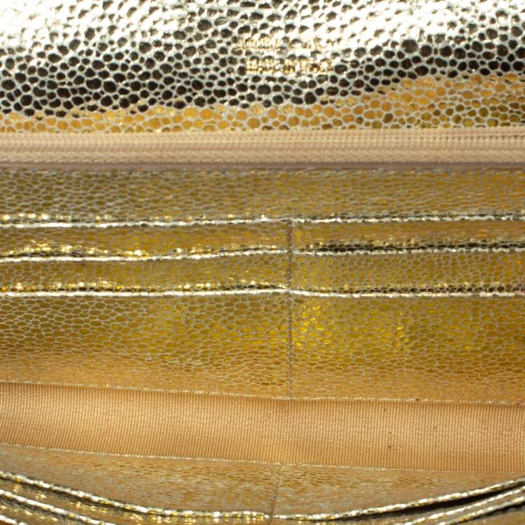 Pre Owned Jimmy Choo Metallic Gold Glitter and Patent Leather Reese Flap Clutch