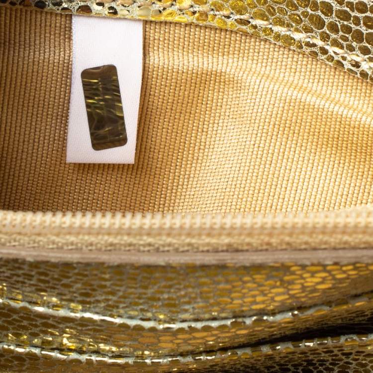 Pre Owned Jimmy Choo Metallic Gold Glitter and Patent Leather Reese Flap Clutch
