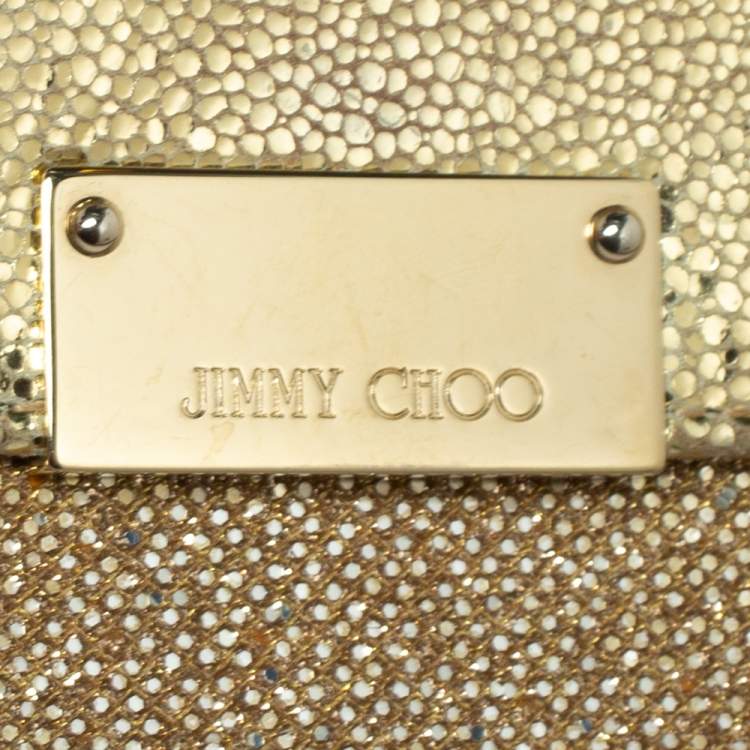 Pre Owned Jimmy Choo Metallic Gold Glitter and Patent Leather Reese Flap Clutch