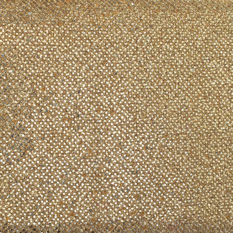 Pre Owned Jimmy Choo Metallic Gold Glitter and Patent Leather Reese Flap Clutch