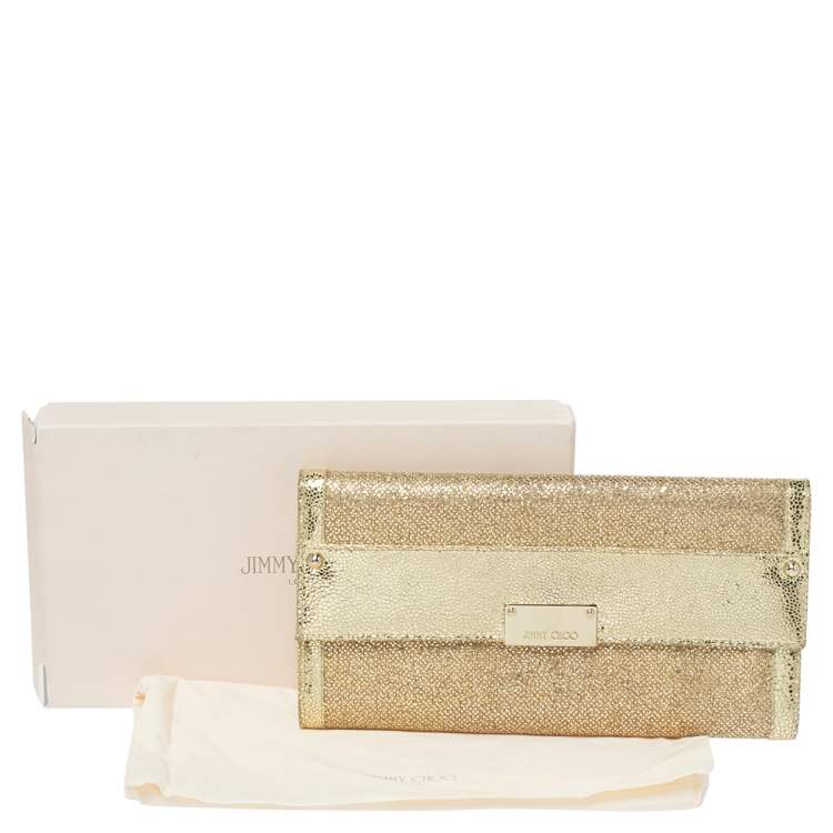 Pre Owned Jimmy Choo Metallic Gold Glitter and Patent Leather Reese Flap Clutch